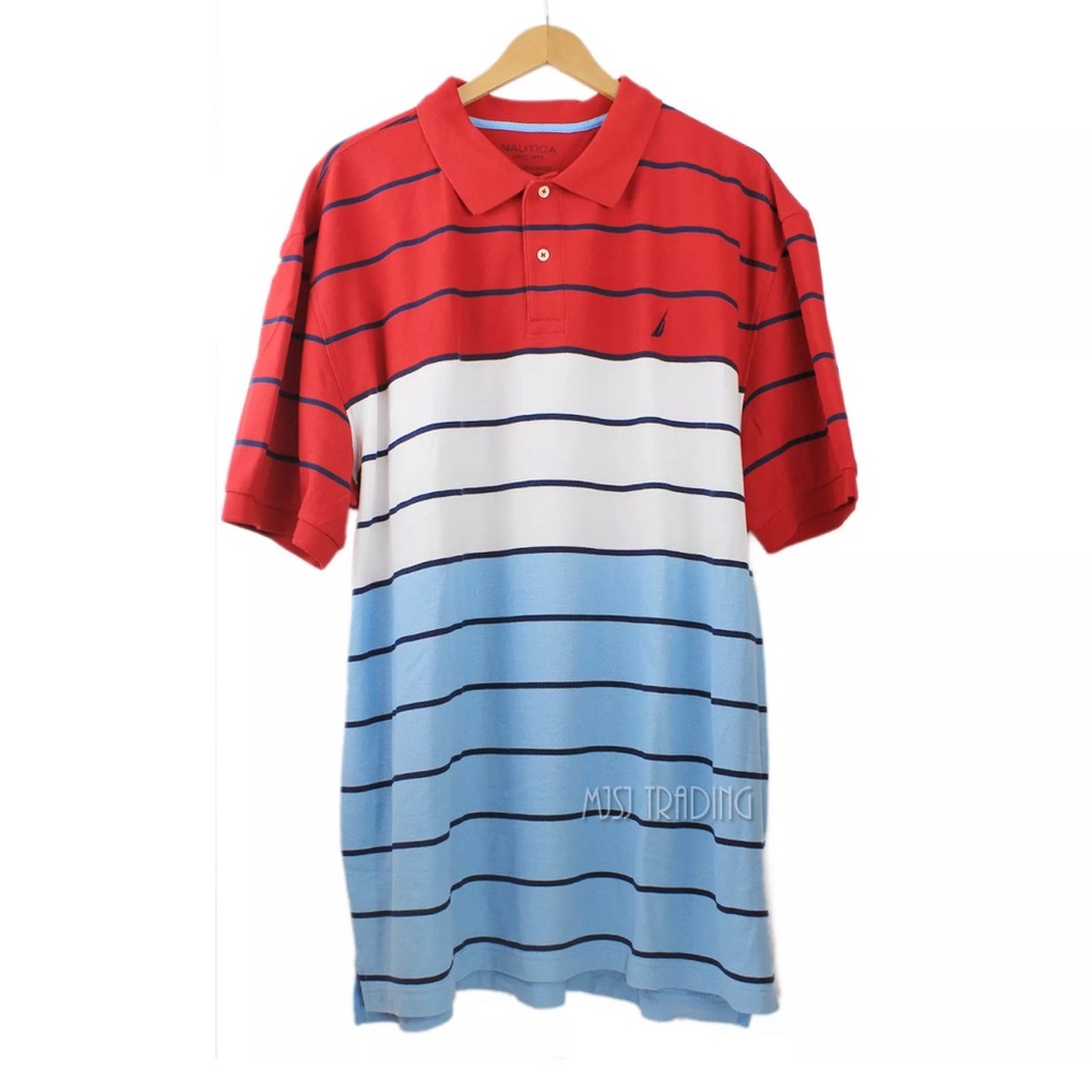 🛳️NAUTICA Men’s Performance Deck Shirt Size XXL Classic Fit Red, White, Blue